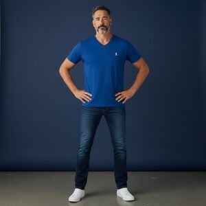 Psycho Bunny Men's Blue V-Neck Pima Cotton T-Shirt Size 6 Large EUC B6U100B1PC